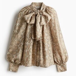 H&M Oversized TIE-NECK BLOUSE Snakeskin Print Blouse